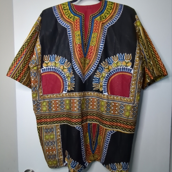 Beautiful Ankara Dashiki Shirt Great Colors NWOT Cotton Size L - Picture 8 of 12
